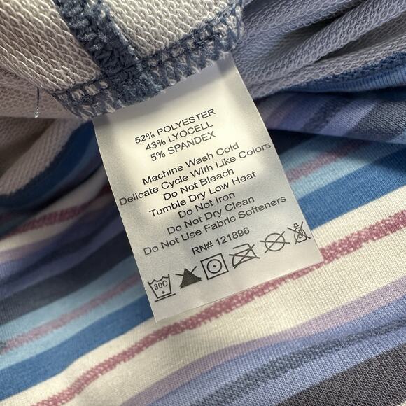 New Title Nine Hideaway Sweatshirt Dress Blue Horizon Stripe Short Sleeve Size S - Picture 10 of 12